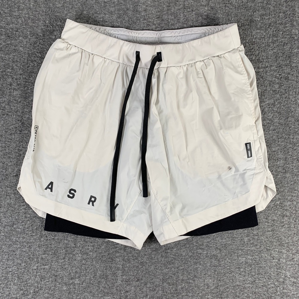 ASRV Tetra Lite Shorts Men Medium White Lined Performance Stretch Run Gym
